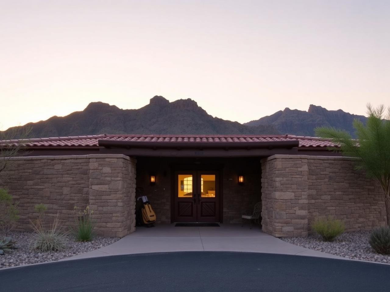 Southwest golf clubhouse entrance at sunrise
