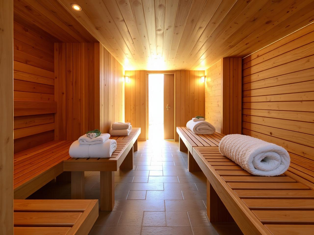 Rooftop spa pool and cabanas at sunset