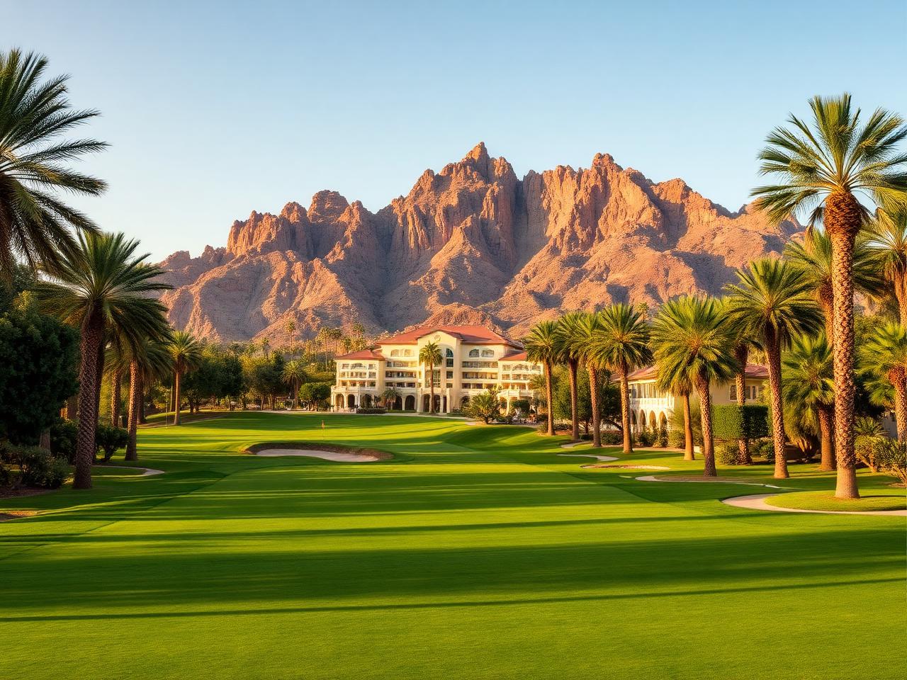 Resort golf green beneath Camelback Mountain
