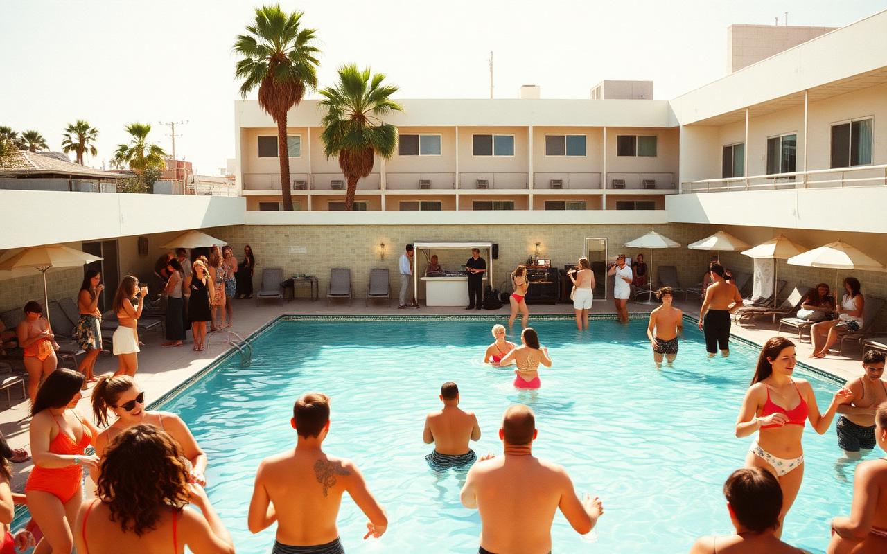 Sunday afternoon poolside DJ set at a retro Scottsdale hotel
