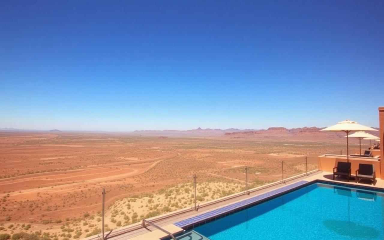 Rooftop pool edge overlooking the open Arizona desert valley