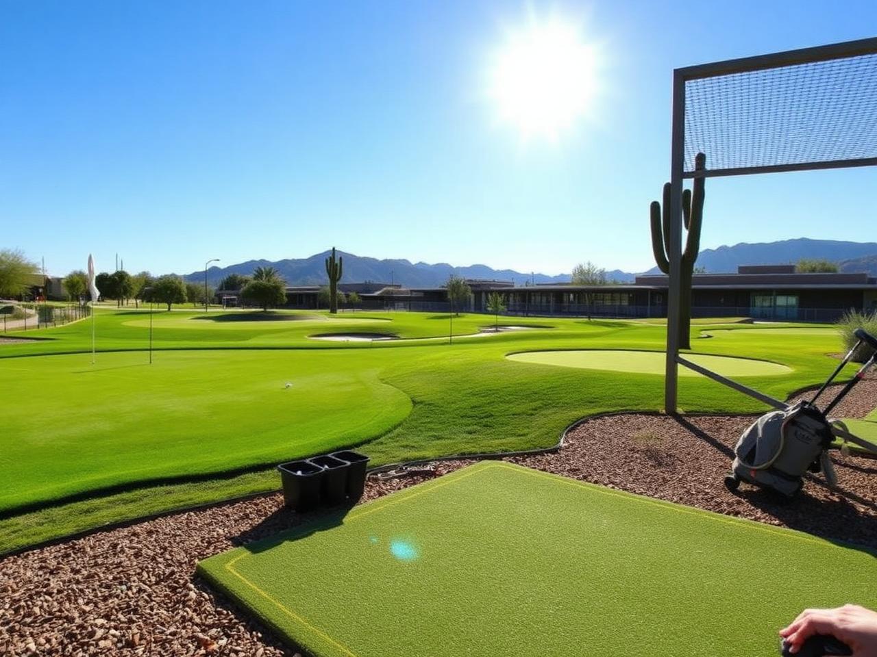 Golf practice range and putting green in the morning