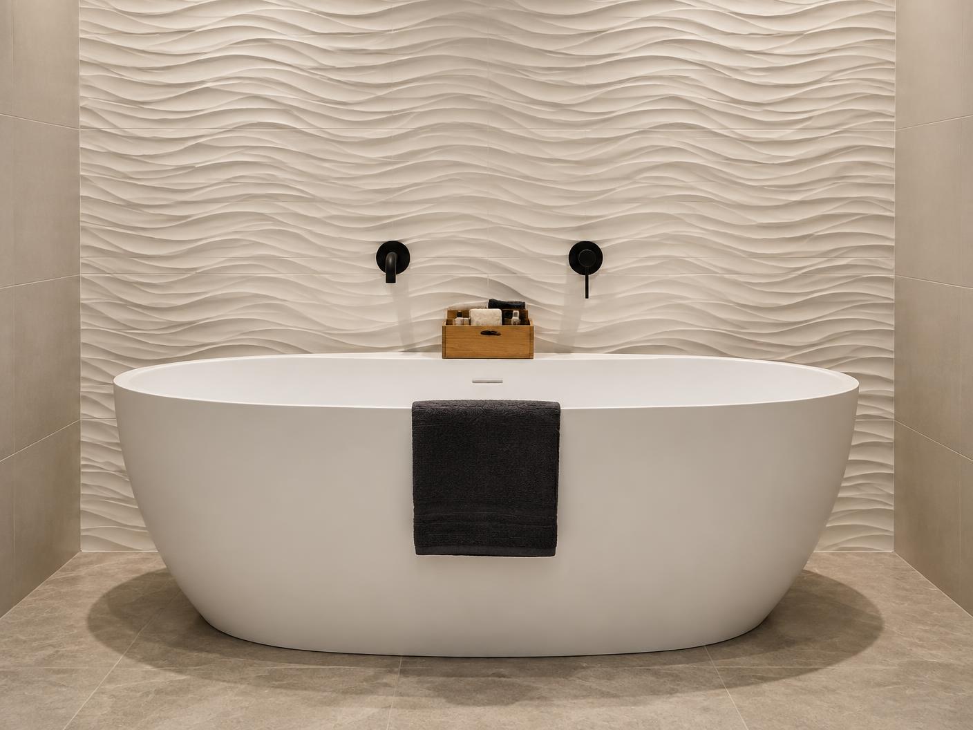 Freestanding soaking tub with guest amenities