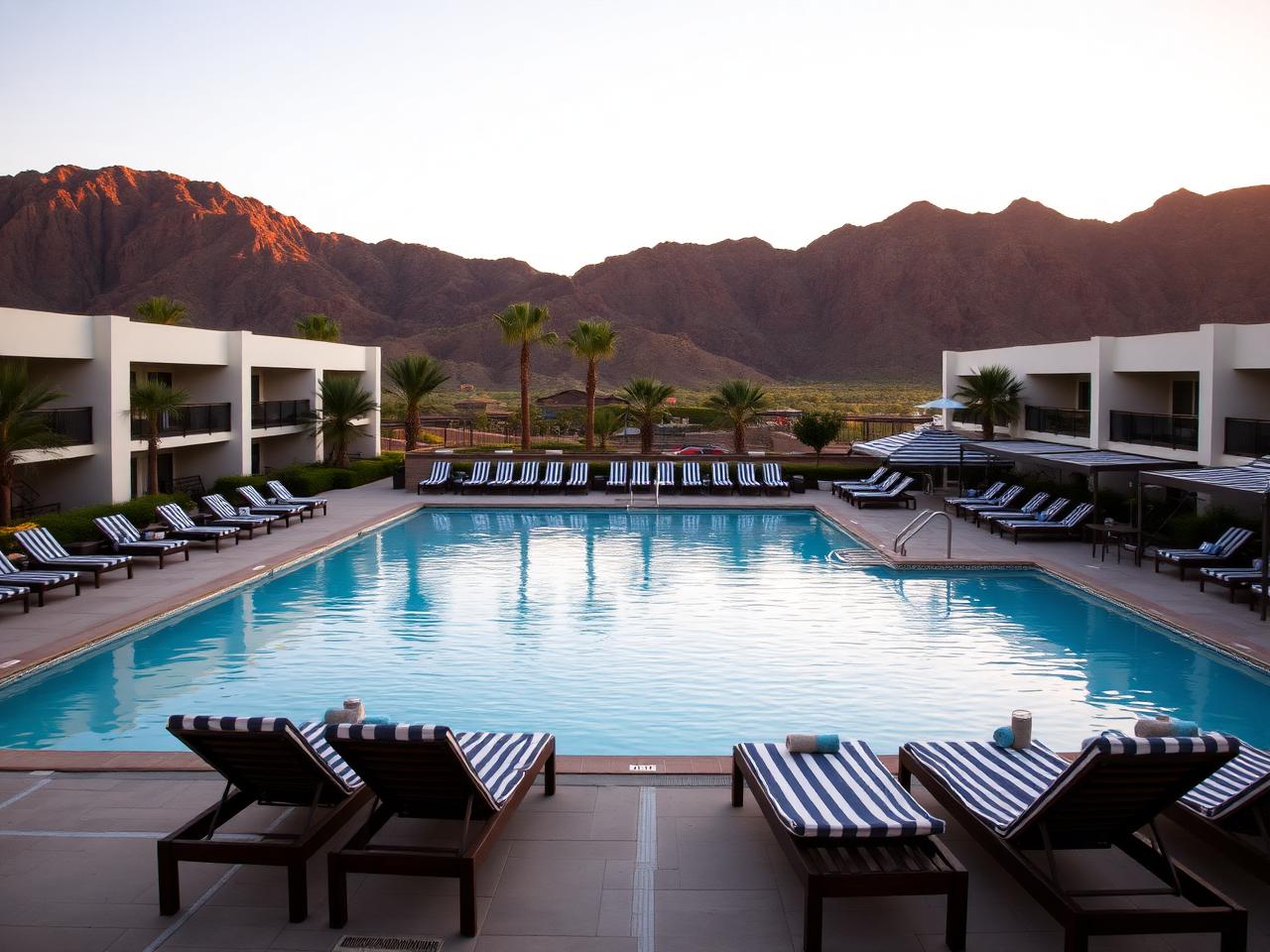 Rooftop pool deck with Camelback Mountain behind