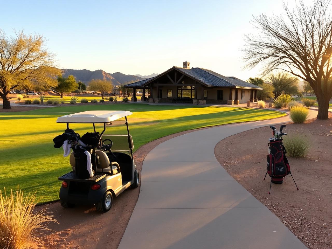 Golf course view of the McDowell Mountains at sunrise