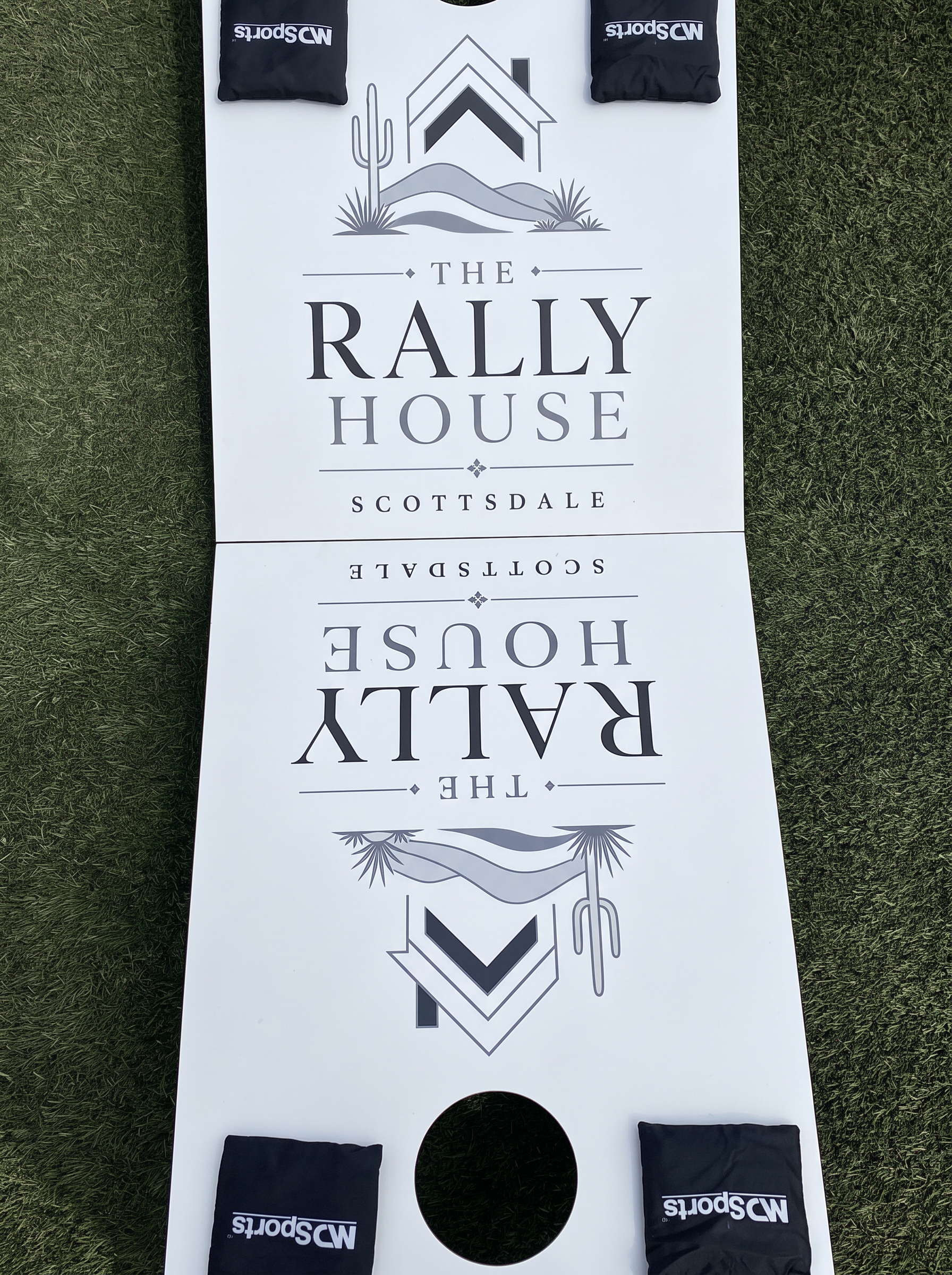 Branded Rally House cornhole boards